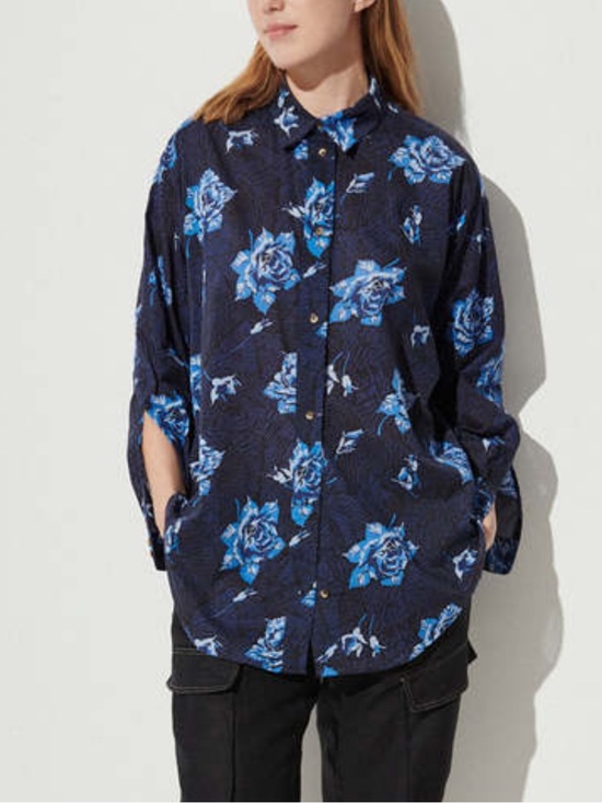 Rachel Comey Tops - Rachel Comey Isa Button-Down Shirt in Navy Squiggle Rose